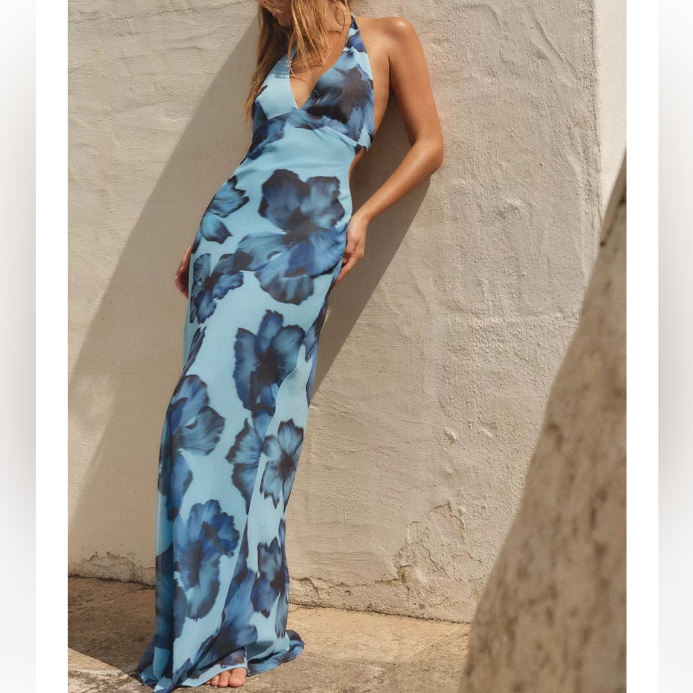 Zara Blue Backless Floral Dress